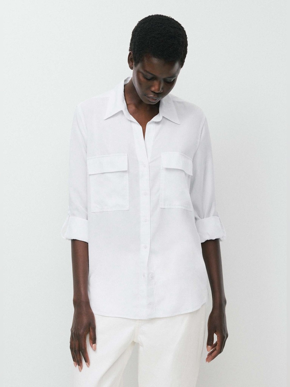 Aritzia Babaton Utility Shirt White TENCEL Lyocell Button Up Women’s M